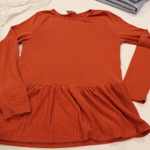 Live In the Moment Orange Long Sleeve Peplum Top